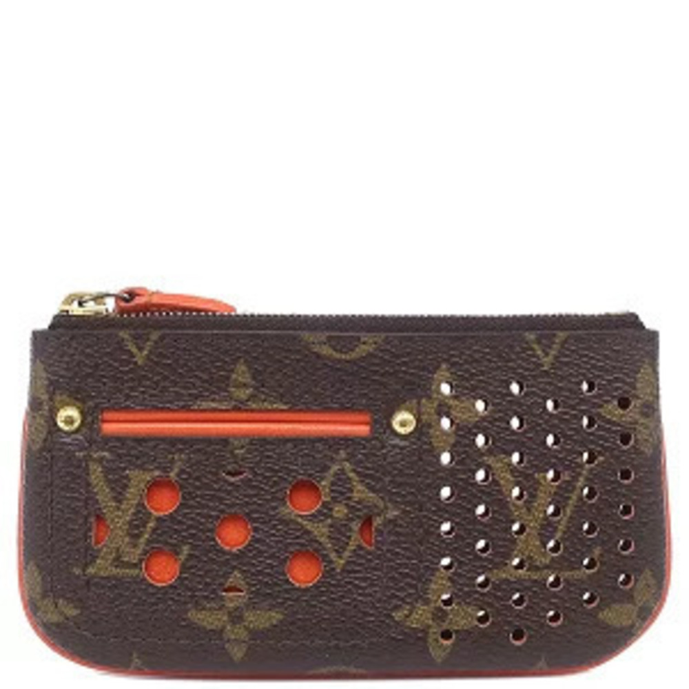 Louis Vuitton coin case Wallet Pochette Monogram Perfo Orange Brown key chain